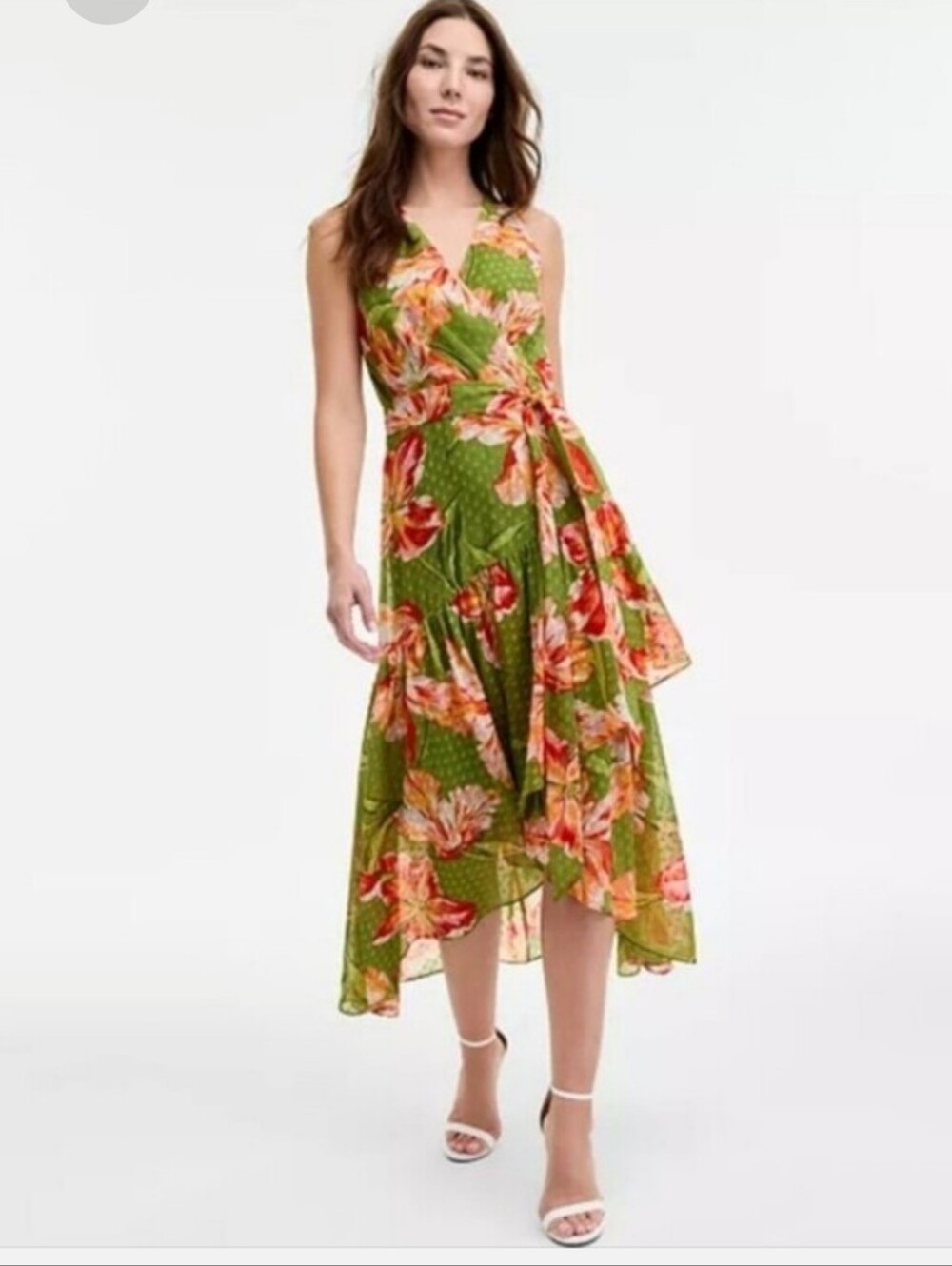 Anne Klein NWT $159 Olive Green Floral High Low Maxi Dress Size 14 Cocktail